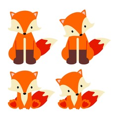 vector cute red fox toy animal icons