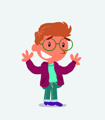 Very pleased cartoon character of little boy on jeans.