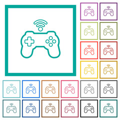 Wireless game controller outline flat color icons with quadrant frames