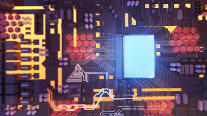 Image of the central processing unit,working processing technology,computer technology in the workplace,Conceptual CPU on circuit board,3d rendering