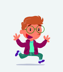 cartoon character of little boy on jeans running happily.