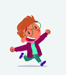 cartoon character of little boy on jeans running very euphoric.