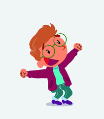 Euphoric cartoon character of little boy on jeans