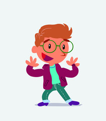 Pleasantly surprised cartoon character of little boy on jeans.