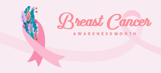 Vector Breast Cancer Awareness Month Poster Design. Stroke Pink Ribbon. October is Cancer Awareness Month.
