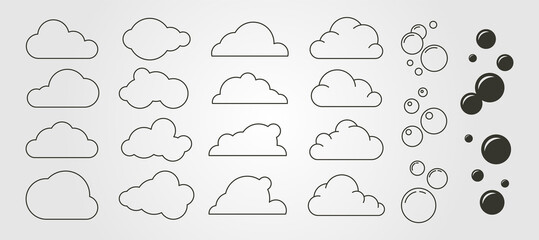 cloud and bubble icon logo vector symbol minimal design, line art bubble cloud logo design
