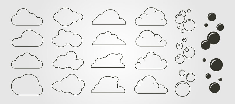 cloud and bubble icon logo vector symbol minimal design, line art bubble cloud logo design