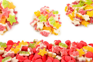 Juicy colorful jelly sweets isolated on white. Gummy candies. .