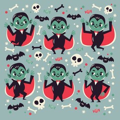 flat vampire character with cape collection vector design illustration