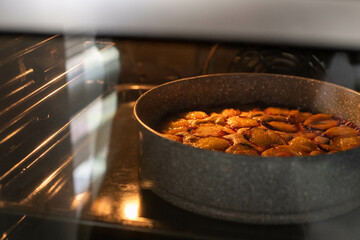 plum pie is cooked in the oven