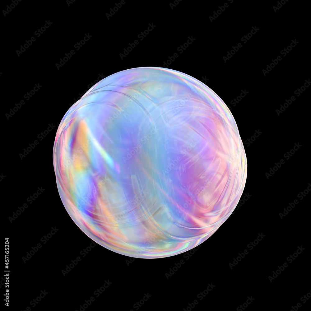 Poster 3d colorful gradient abstract bubble round shape with thin film dispersion effect. 3d rendering glas