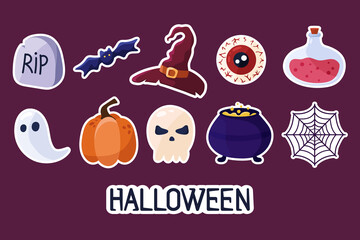 Happy Halloween. Set of stickers. Set of halloween elements. Isolated. Vector illustrator.