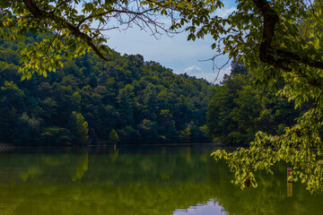 Fototapeta na wymiar Beautiful view of Steel lake and surrounding landscape