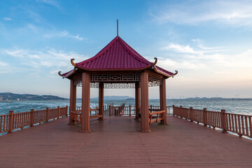 Fototapeta premium Pavilions and railings for rest on the seaside