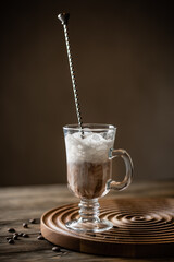 coffee latte on a wooden background. High quality photo