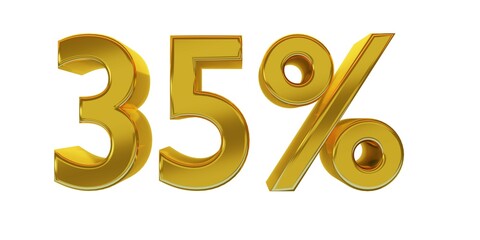 3D illustration, thirty-five percent - 35%, golden elements with white background, detailed lights, rendered in 5000x2500 pixels.
