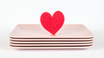 Red dish sponge and plates