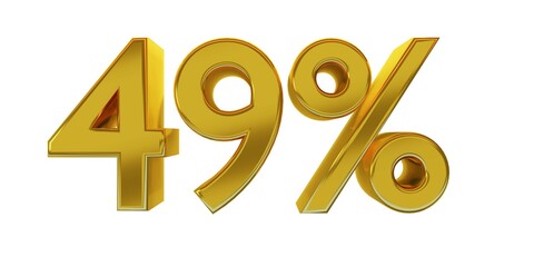 3D illustration, forty-nine percent - 49%, golden elements with white background, detailed lights, rendered in 5000x2500 pixels.

