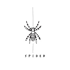 creepy spider vector illustration in black and white. minimal style, friendly hand-drawn icon for holiday event card sign, poster. etc. Hand lettering - Spider - 