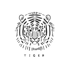 Vector drawing of tiger for retro logos, emblems, badges, labels and t-shirt design element. Isolated on white background. Hand-drawn icon for animal lover. 