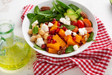 Butternut pumpkin salad with feta and roasted chickpea healthy food