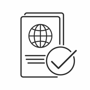 Accepted passport sign line icon or logo. Id card with check mark concept. Approved document