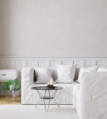 White interior with empty mock-up wall. 3D Rendering, 3D Illustration