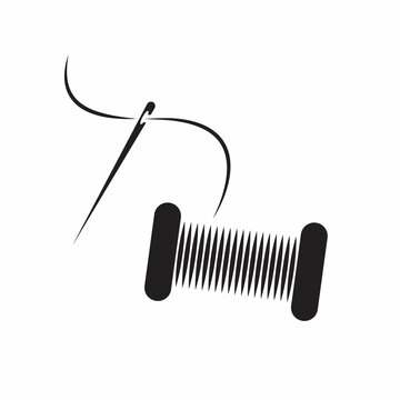 recommend clip art: Tailor logo with needle symbol and curvy thread isolated on white background