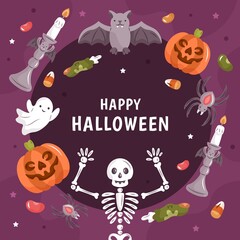 drawn halloween frame with scary elements vector design illustration