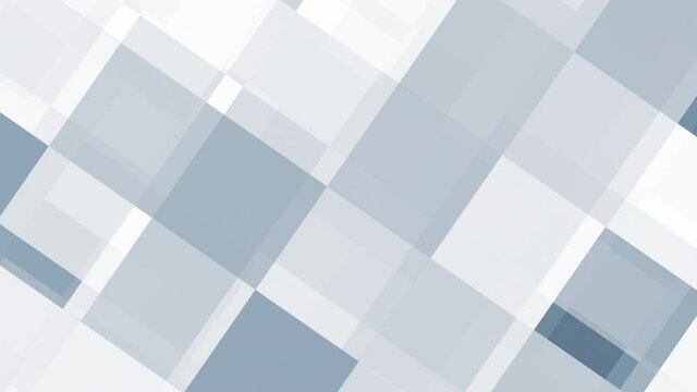 Abstract colorful moving animated squares, blocks. Irisdescent soft gray white colors and geometric mosaic style design animation background which is suited for technology, web sites and presentations