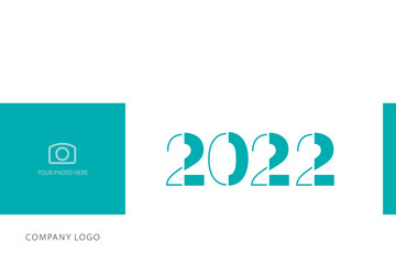 New Year 2022 Desk Calendar Planner cover page modern black light typography line design template white sea green background