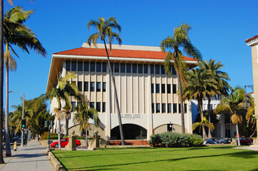 Santa Barbara County Administration Building at 105 E Anapamu Street in historic city center of...
