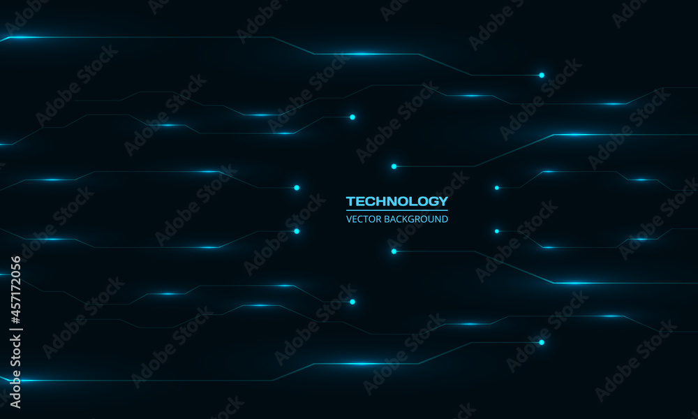 Poster Abstract technology glowing blue circuit lines pattern. Innovation digital hi tech concept background with circuit board. Engineering electronic motherboard. Vector illustration
