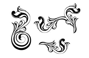 Fototapeta premium Vector damask vintage baroque scroll ornament swirl. Victorian monogram heraldic shield swirl.Retro floral leaf pattern border foliage antique acanthus calligraphy engraved tattoo. Tile decor element