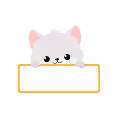 Cute kawaii cat holding blank card isolated on white backgroundai. Cartoon flat style. Vector illustration