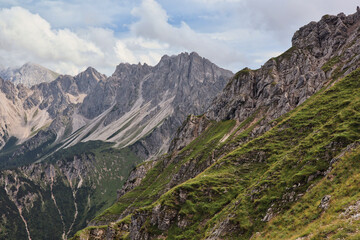Fototapeta premium Rock Peaks of Karwendel Alps in Seefeld. Austrian Nature with Scenic Views in Tyrol.