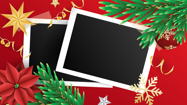 Merry Christmas background, photo frame and Element in Christmas holiday , Flat Modern design , illustration Vector EPS 10