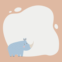 Cute animal a blot frame in simple cartoon hand-drawn style.Template for your text or photo. Ideal for cards, invitations, party, kindergarten, preschool and children