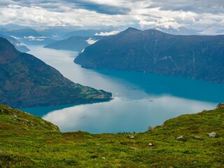 Naklejka na ściany i meble Views of LustraFjord from Molden hike in Norway