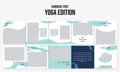 Set of editable social media instagram carousel yoga, therapy, meditation, holistic with blue design vector template ai and eps10 © Infinitystudio