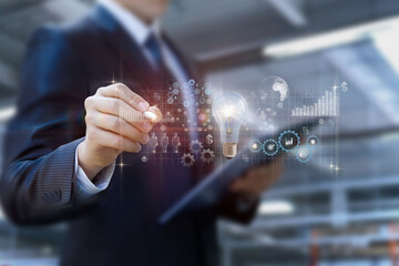 Businessman works with interface brainstorming and new ideas innovative using artificial...