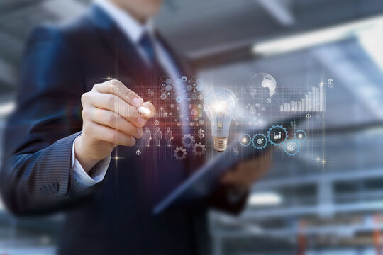 Businessman works with interface brainstorming and new ideas innovative using artificial intelligence.