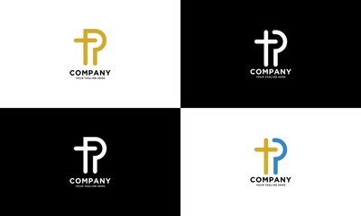 initial letter logo P with Cross, logo design vector template on a black and white background.