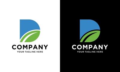 D logo initial letter design template vector with leaf combination.Vector illustration on white and black background.
