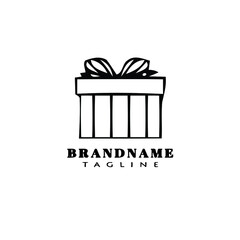 cute gift box cartoon logo template icon design black isolated vector illustration