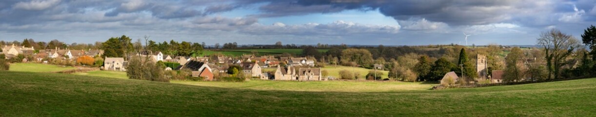 Panoramic view of the Cotswold village of Nympsfield, Gloucestershire, England