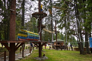 children's amusement park on the mountain in summer