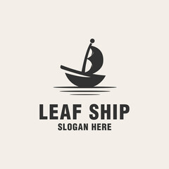 Leaf ship logo template on monogram style