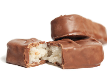 Chocolate bar with coconut isolated on white background