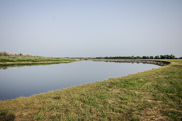 Beautiful summer landscape by the river. Picturesque bank of the Pripyat river, Belarus